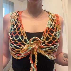 Crochet mesh wrap sleeveless top w/ matching headband🧶